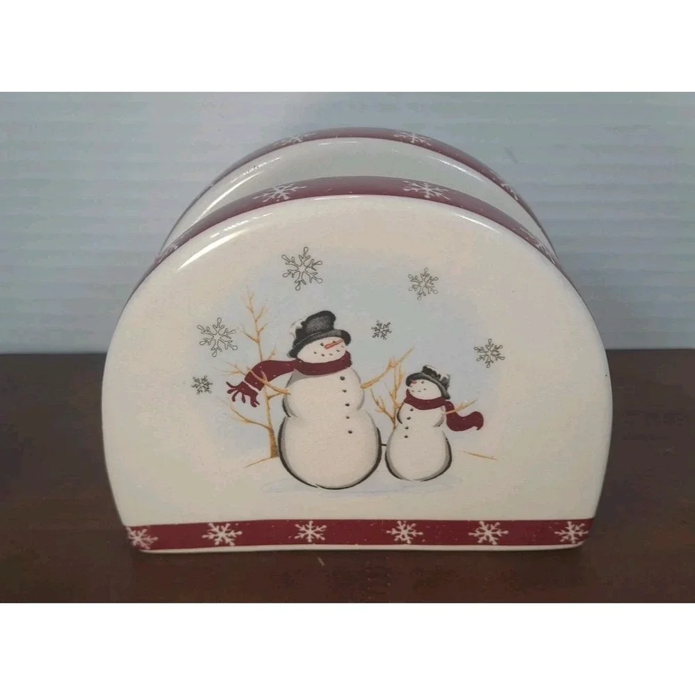 Royal Seasons Stoneware Jolly Snowmen Ceramic Napkin Holder 5
